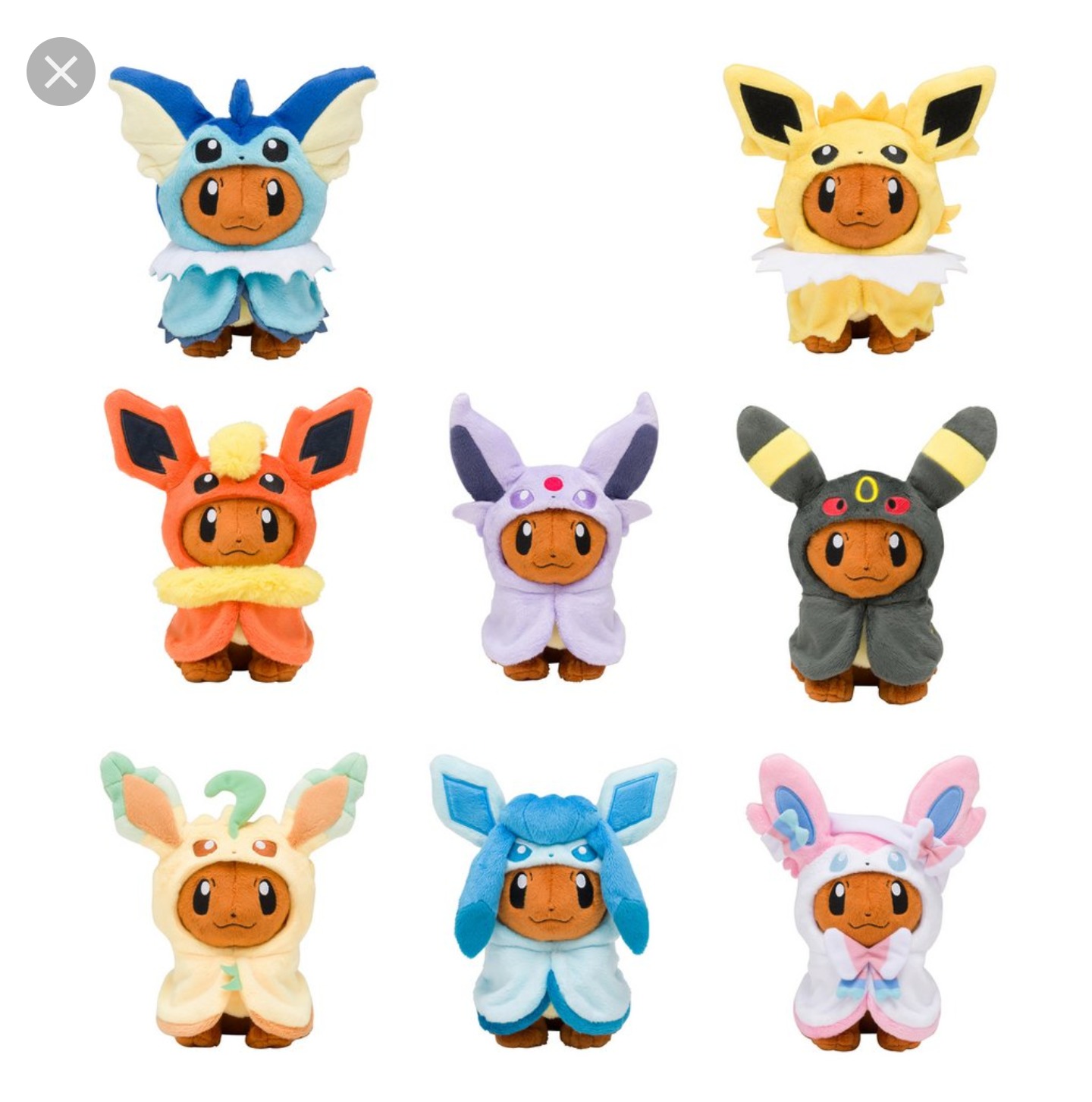 One of each keychain plushie from the Tokyo Pokemon Center: シ ャ ワ-ズ.ブ-ス タ-....